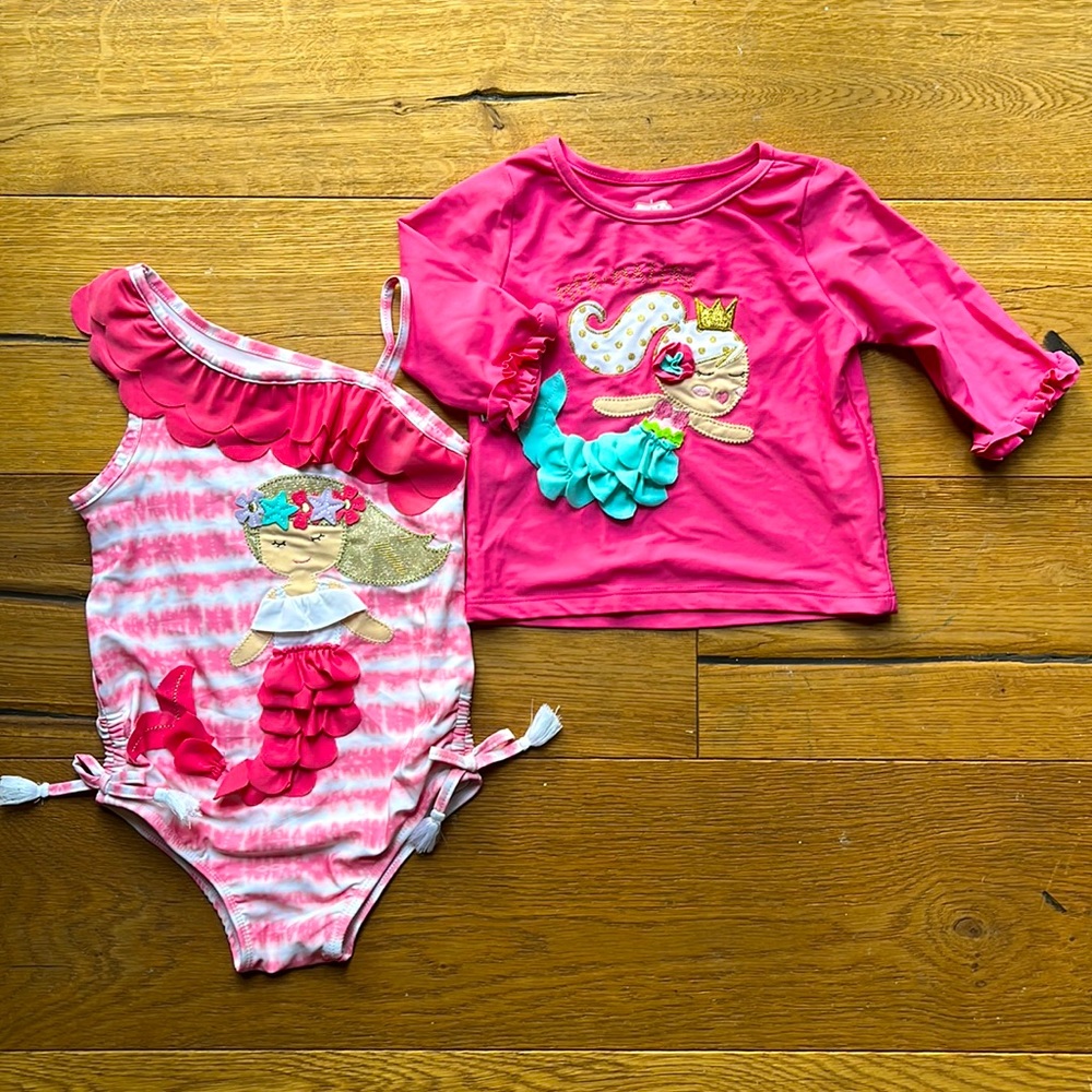 NWOT mud pie, mermaid, set one piece and rash guard